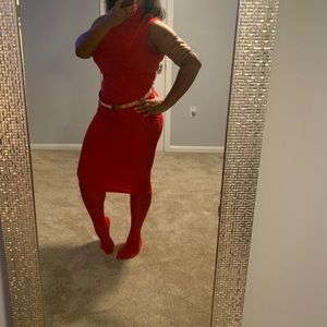 Red turtleneck dress
